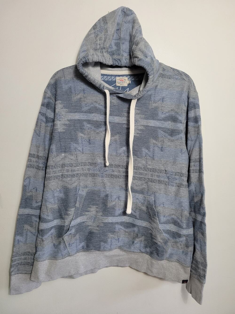 Faherty Doug Good Feather Org. Cotton Loopback Hoodie XL Arctic Blue star motif